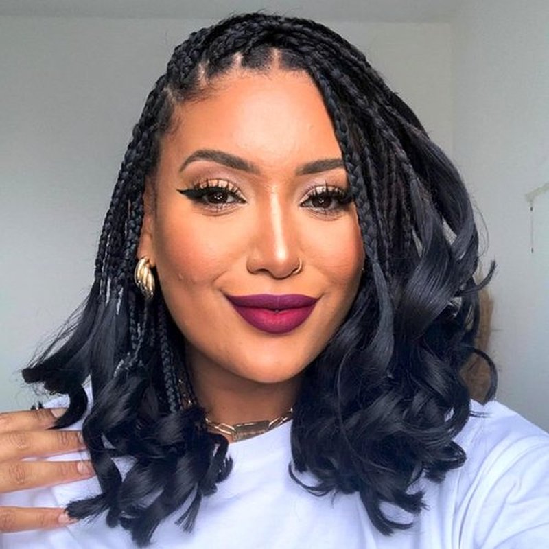 French Curl Crochet Braids 12 Inch Goddess Box Braids Crochet Hair 8 Packs Pre Looped Crochet Box Braids with Curly Ends Synthetic French Curly Braiding Hair Extensions 1B#