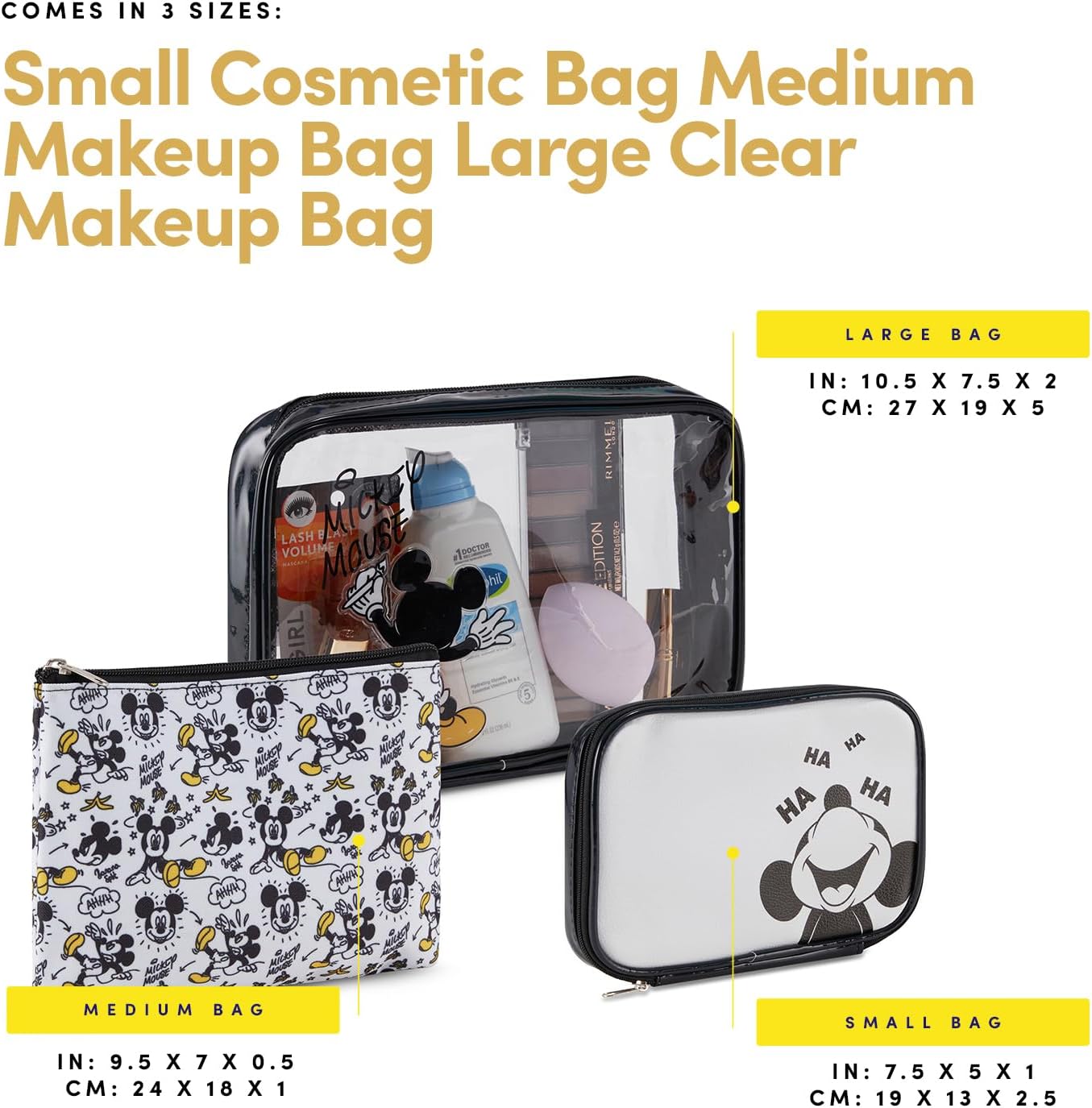 Mickey Mouse Travel Cosmetic Case Set - 3-Piece Makeup Organizer for Kids & Adults