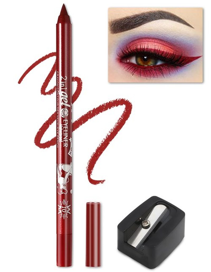 Erinde Waterproof Gel Eyeliner Pencil, Long-Lasting Sharpenable Eye Liner Pen, Waterline Gel Eyeliner Pencil, Ultra-Smooth Creamy Application, Smudge-Proof, Matte Finish, Red