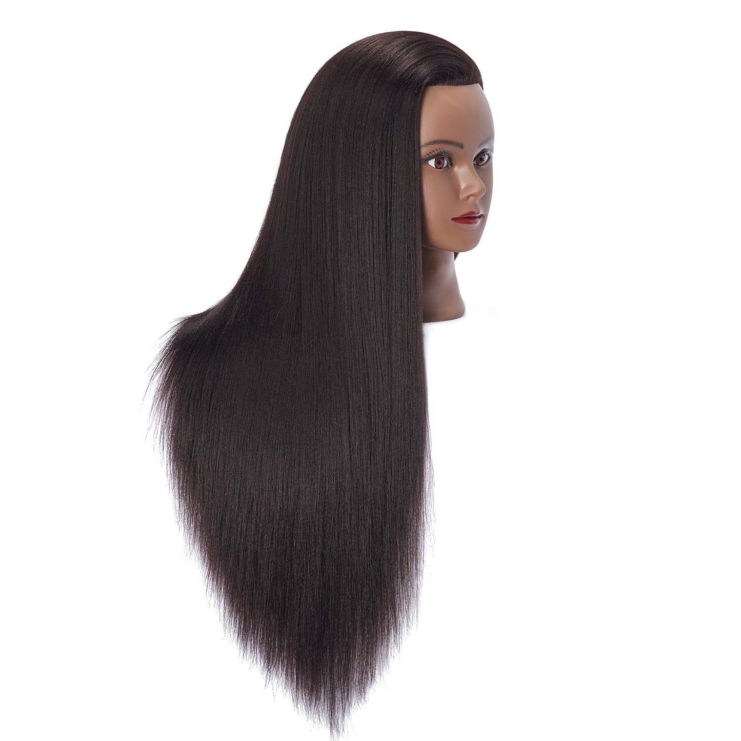 Hairlink 26-28'' Mannequin Head Yaki Synthetic Fiber Hair Styling Training Head Dolls for Cosmetology Manikin Maniquins Practice Head with Stand (6611BY0220)