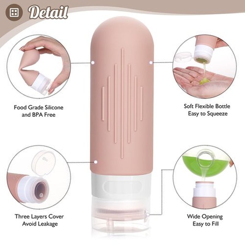 JBYAMUS 16 Pcs Silicone Travel Bottles Set, Leak-Proof Travel Size Toiletries, TSA Approved Travel Bottles for Toiletries, Portable Travel Toiletries Containers for Women (X-Brown)