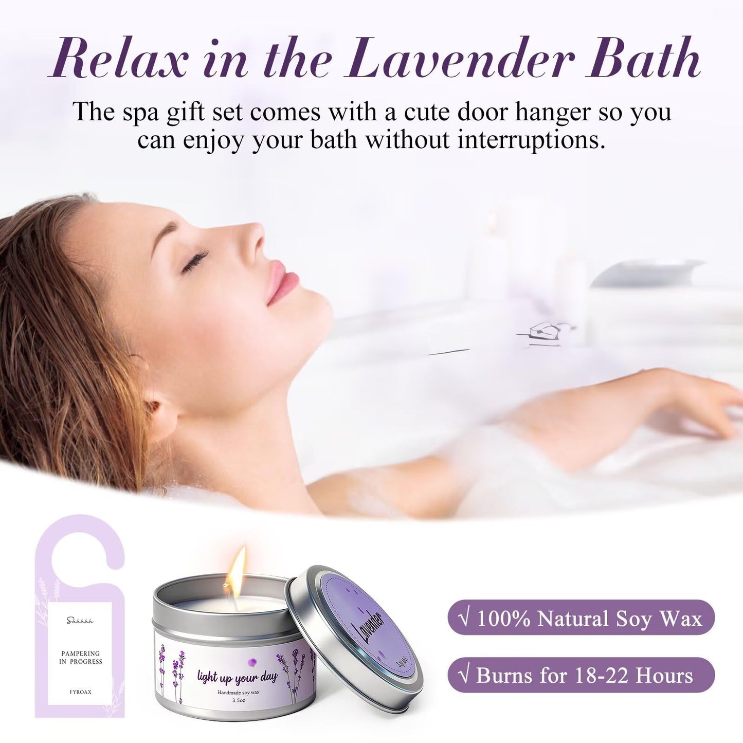 Spa Gifts for Women 7 Pcs Home Spa Kit Lavender Bath Set,Spa Gift Baskets Self Care Gifts Spa Gifts for Women Birthday,Mothers Day Basket Easter Christmas Bath Set