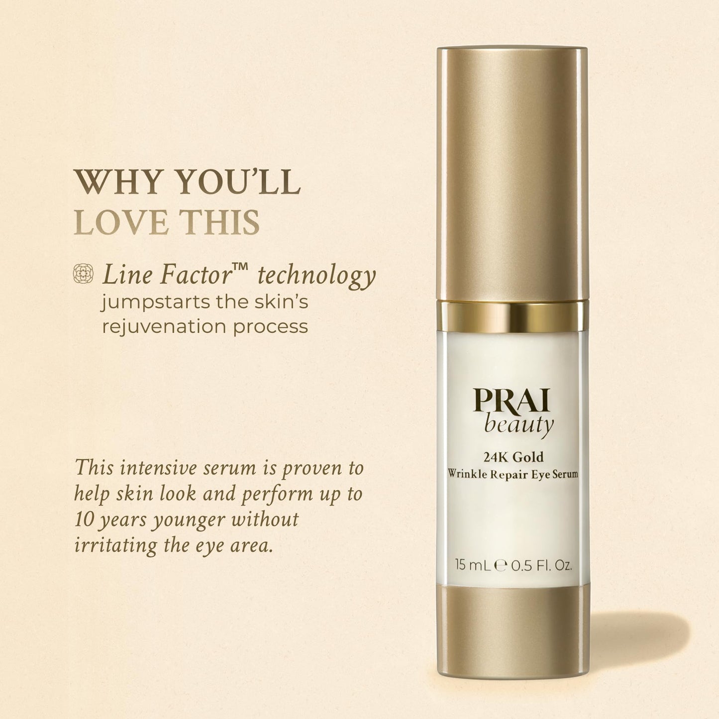 PRAI Beauty 24K Gold Wrinkle Repair Eye Serum - Anti-Aging & Anti-Wrinkle Serum - 0.5 Oz