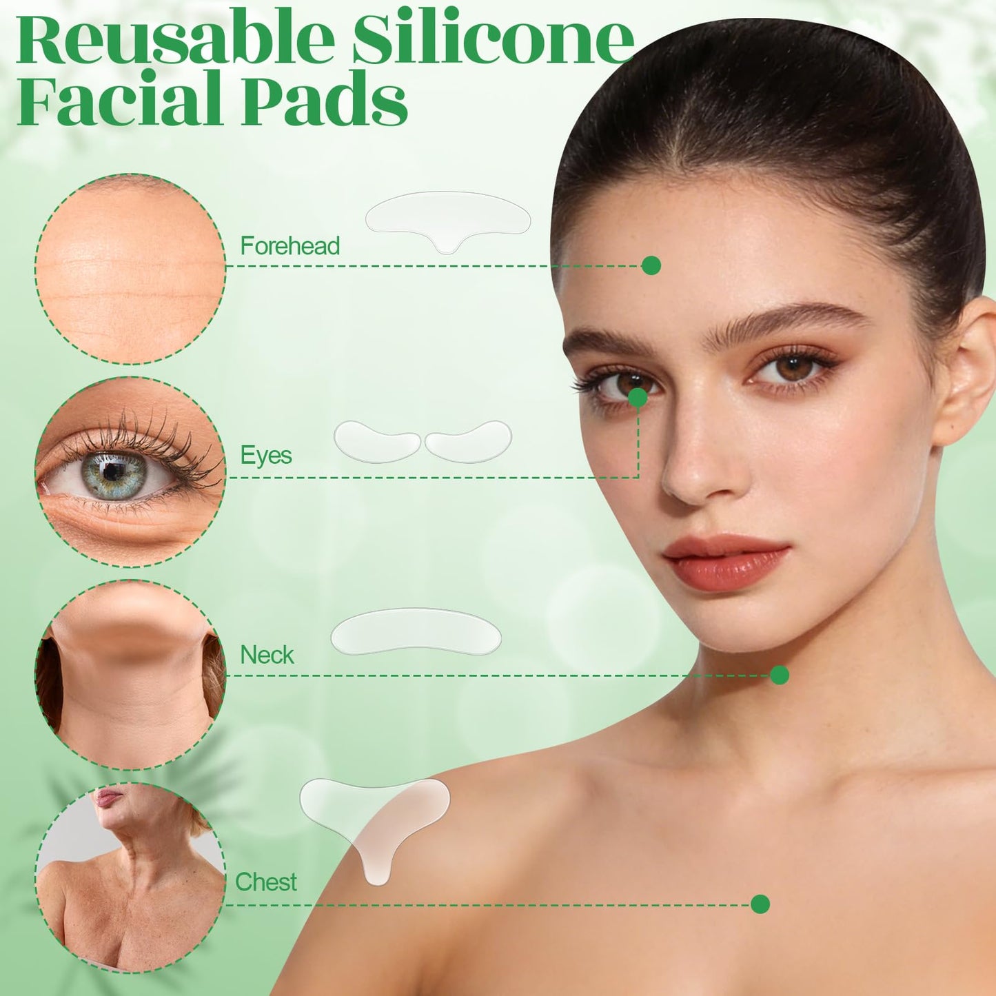 10 Pcs Anti Wrinkle Patches for Neck Face Forehead Chest, Overnight Reusable Silicone Wrinkle Patches for Reduce Fine Wrinkles Locks in Skin Moisture Restores Skin Firmness