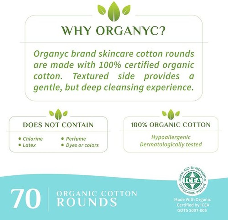 Organyc 100% Organic Cotton Rounds - Biodegradable Cotton, Chemical Free, For Sensitive Skin (210count) - Daily Cosmetics Beauty and Personal Care