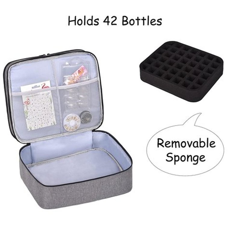 LYFFXYH Nail Polish Carrying Case, Portable Nail Polish Holder Holds 42 Bottles(15ml), Double-layer Storage Bag for Nail Polish and Manicure Set (Grey-Holds 42 Bottles)