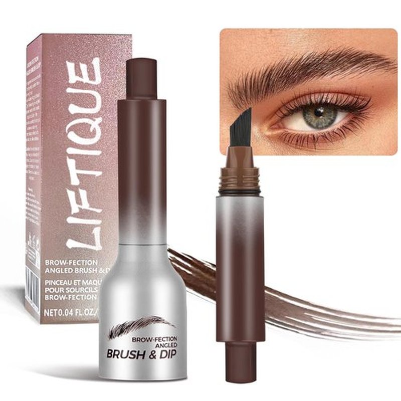 Liftique Brow Brush Angled Brush & Dip Eyebrow Gel, Liquid Eyebrow Brush, Long Lasting Quick Drying, Hair-like eyebrow pencil, Pressed Wild Eyebrow Pen (Chocolate)