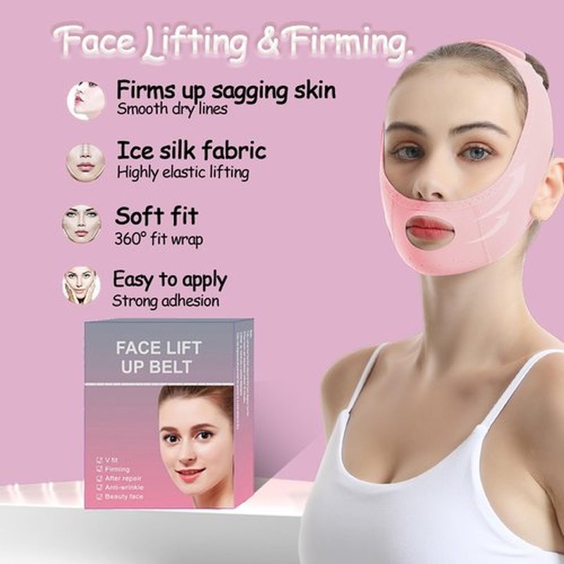 Face Lift Mask, Reusable Face Lift Tape, 2024 New V-Wire Face Lift Mask, Double Chin Lift Bandage, V-Mask Face Lift Straps, Pink Ice Silk Breathable Face Belts for Men and Women, Pink