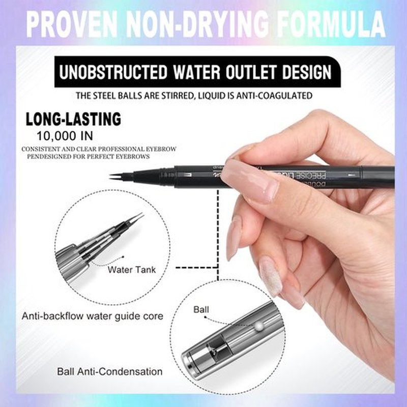 Eyebrow Pen - Eyebrow Pencil, Brow Pencil 2-in-1 Dual-Ended Microblading Eyebrow Pen with Micro-Fork-Tip and Precise Brush-Tip Create Natural Hair-Like Brows, Last All-Day, Black