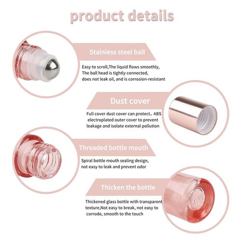 Kesell 14 Pack 5ml Roller Bottles Clear Pink Empty Refillable Glass Sample Vial with Stainless Steel Balls for Essential Oil Perfume Aromatherapy, 4 Funnels + 1 Opener