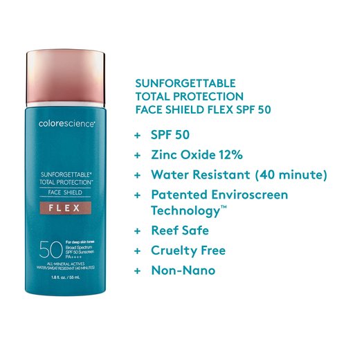 Colorescience Total Protection Face Shield Flex SPF 50, Zinc Oxide Formula, Deep, 1.8 Fl oz.