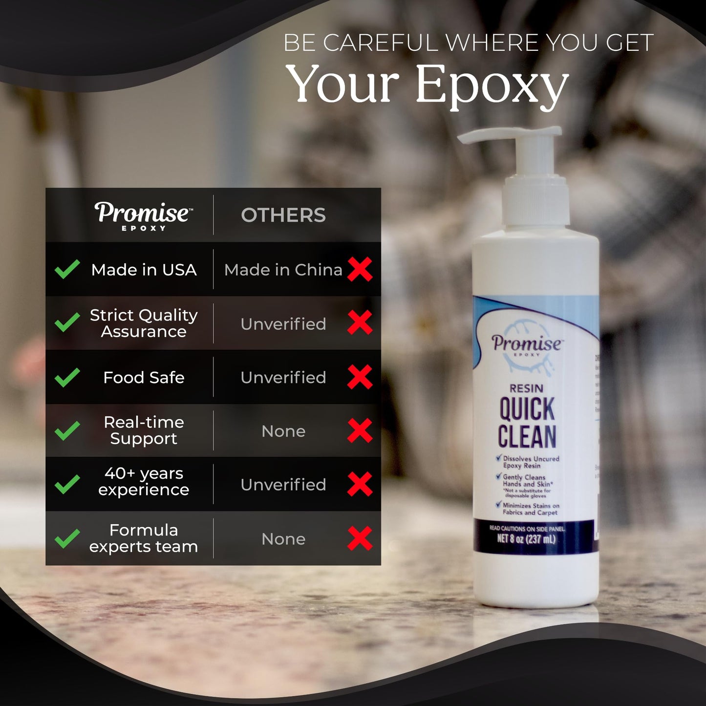 Promise Epoxy, Resin Quick Clean 8 Oz, Ideal for Removing Uncured Resin