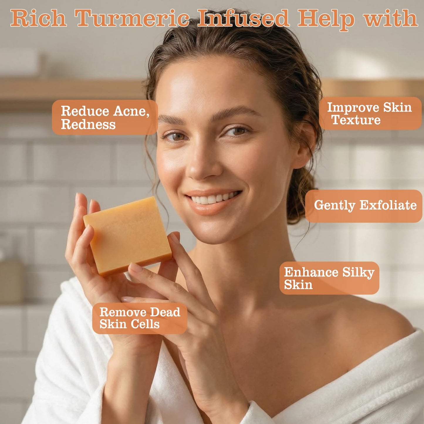 Umpeimvon 6 PCS Turmeric Soap Bar, Handmade Tumeric Soap for Face and Body, Deep Cleansing and Soothing, with Rich Turmeric, Olive Oil, Chamoile Oil and Vitamin C