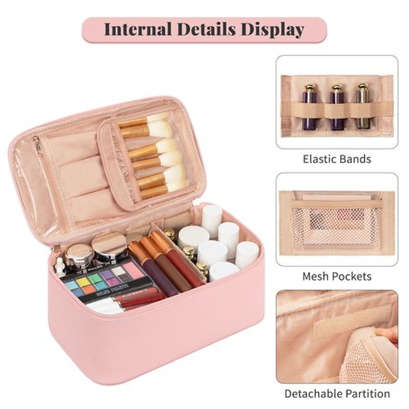 OCHEAL Makeup Bag, Travel Makeup Bag Waterproof Cosmetics Organizer Make Up Bag Case,Toiletry Bag for Women,Large Capacity for Girls Daily Use Dorm Room Storage with Dividers -Pink