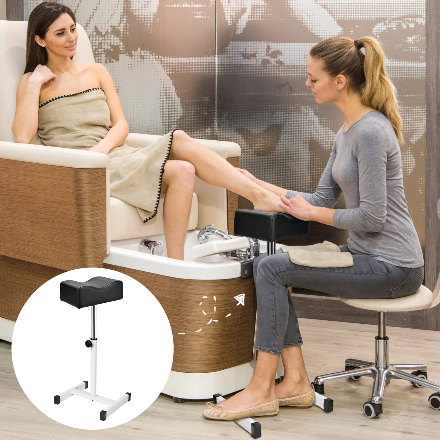 Adjustable Footrest for Pedicure & Manicure - Comfortable Nail Beauty Stool for Home Salon | Black