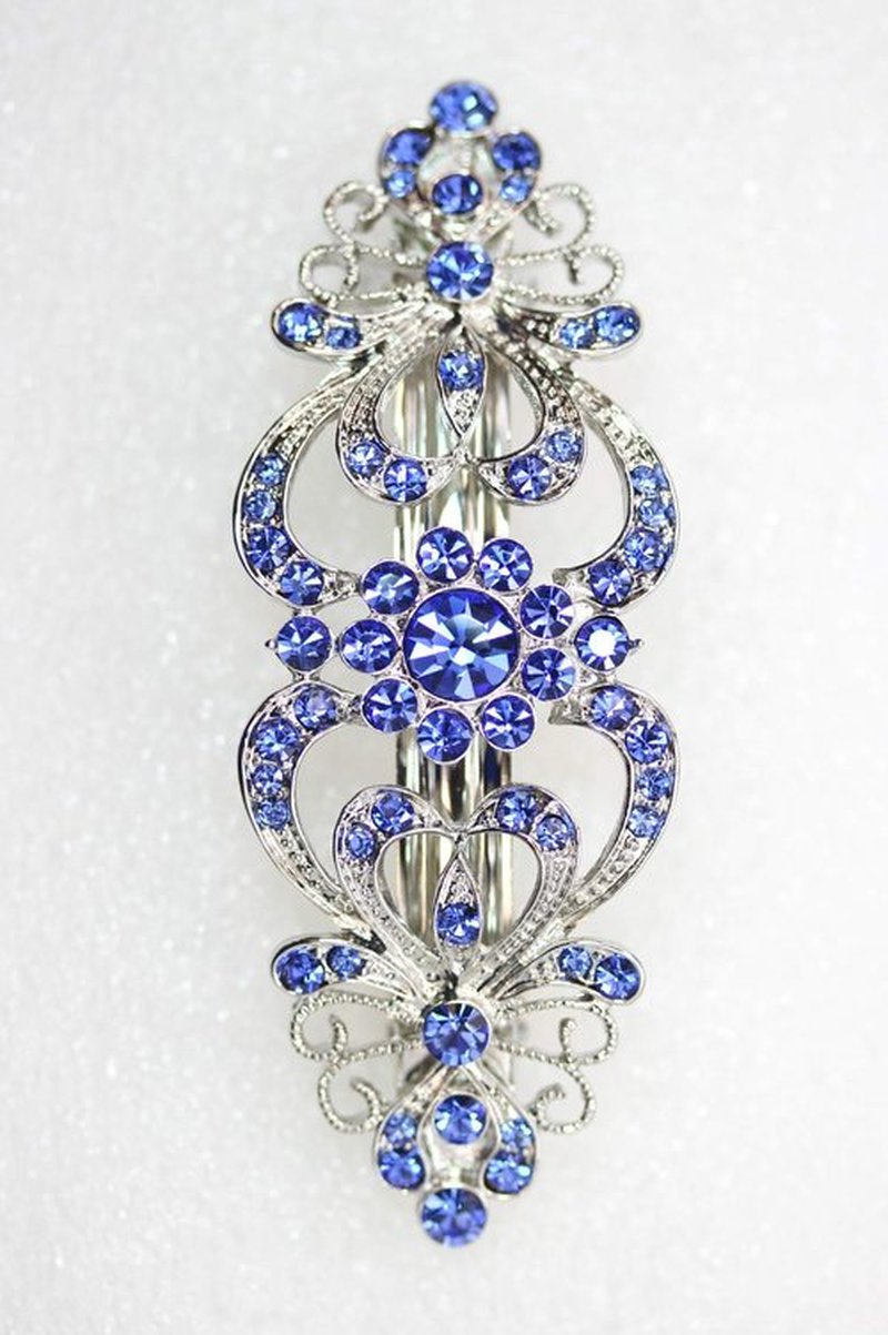 Faship Gorgeous Blue Crystal Hearts And Floral Hair Barrette