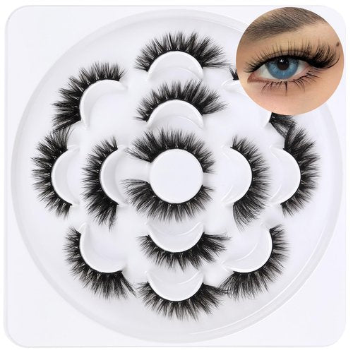 Veleasha 5D Faux Mink Lashes Handmade Luxurious Volume Fluffy Natural False Eyelashes 7 Pairs (Allure)