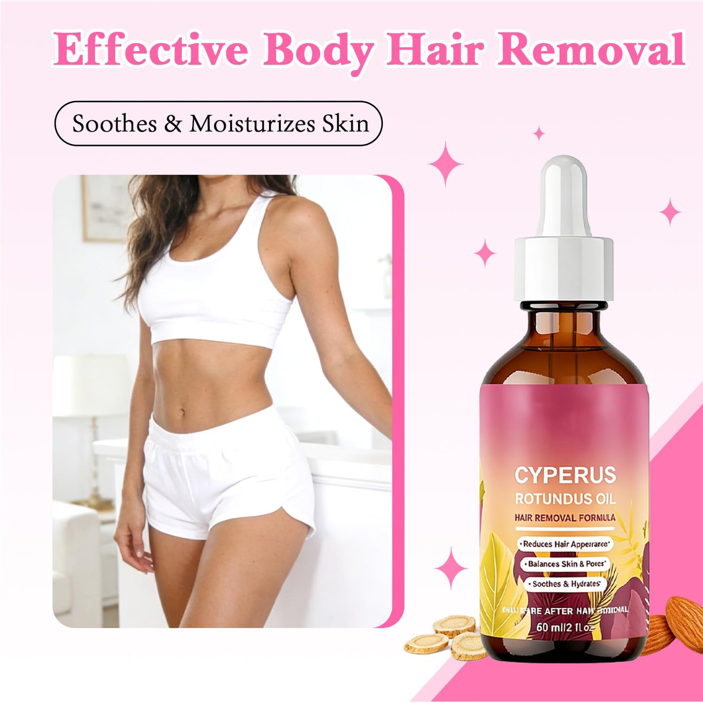 Cyperus Rotundus Oil for hair removal,100% Pure Natural Essential Oil for Skin Care & Hair remove, Supports Reduction of Hair Growth, 2 fl oz