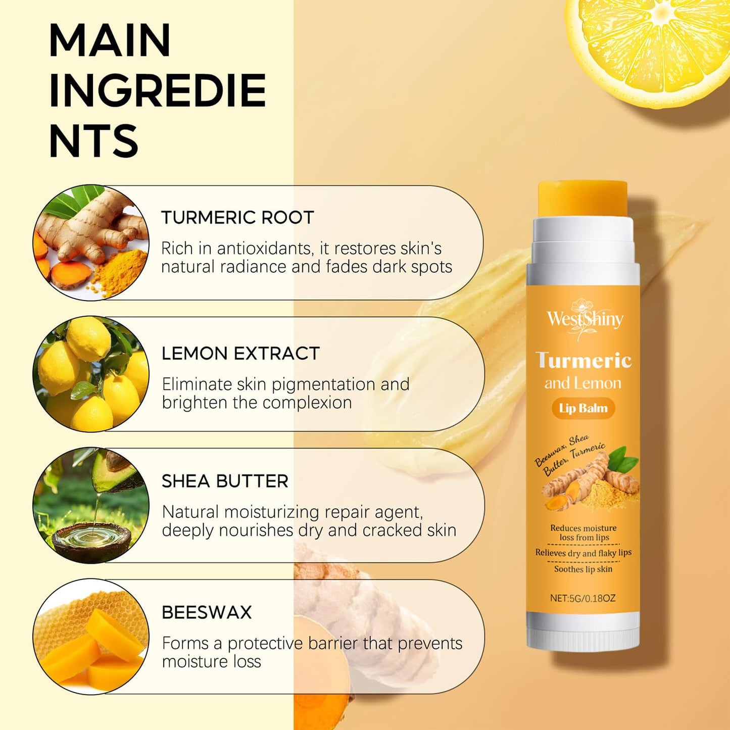 2pcs Lemon Turmeric Lip Balm To Lip Lightening Dark Lips, Balmnourishes Dry, Cracked Lips - For Smokers Lips