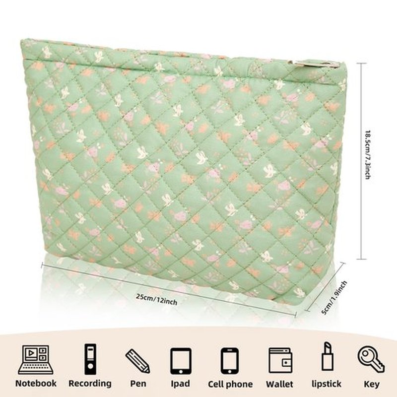Wudimeitt Cosmetic bag Makeup bag Preppy Cute Corduroy Toiletry bag for women travel essentials (Green flower)