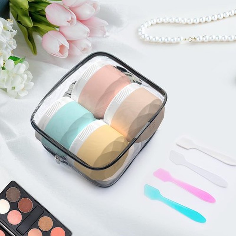 Travel Containers for Toiletries, Silicone Cream Jars TSA Approved 2.5oz Travel Size Containers with Toiletry Bag, Wide Mouth Leak-proof Travel Accessories with Lid for Cosmetic Cream