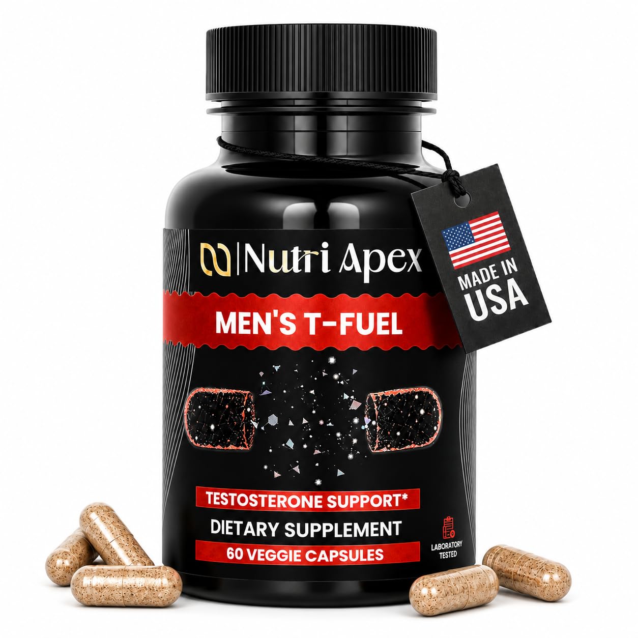 Nutri Apex Testosterone Supplement for Men – Natural Herbal Blend with Fenugreek, Tribulus, Panax Ginseng & DHEA – Supports Energy, Stamina & Healthy T-Levels – 60 Veggie Capsules, Made in USA