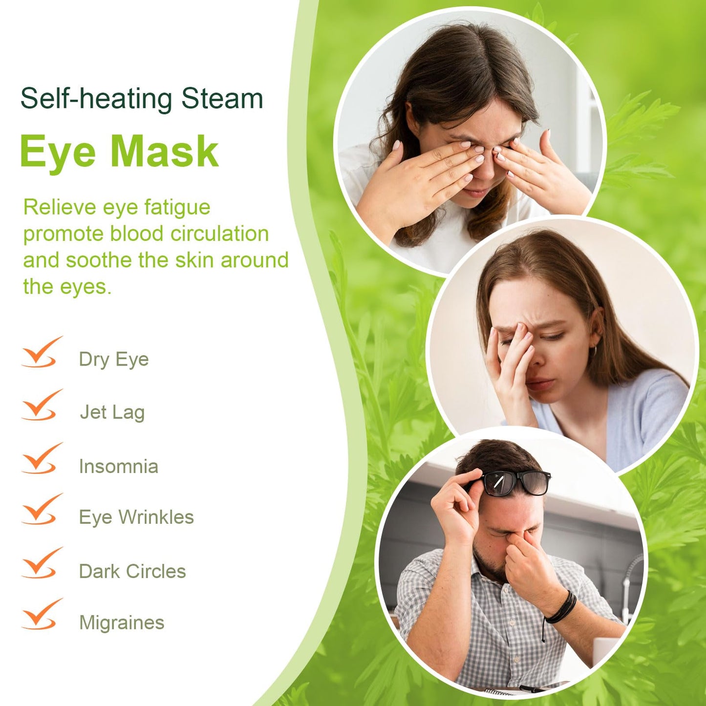 Mnswand 10 Packs Steam Eye Mask, Wormwood Steam Eye Masks Disposable, Self-Heating Relief Heated Eye Mask for Fatigue, Perfect for Home, Sleep, Spa & Travel