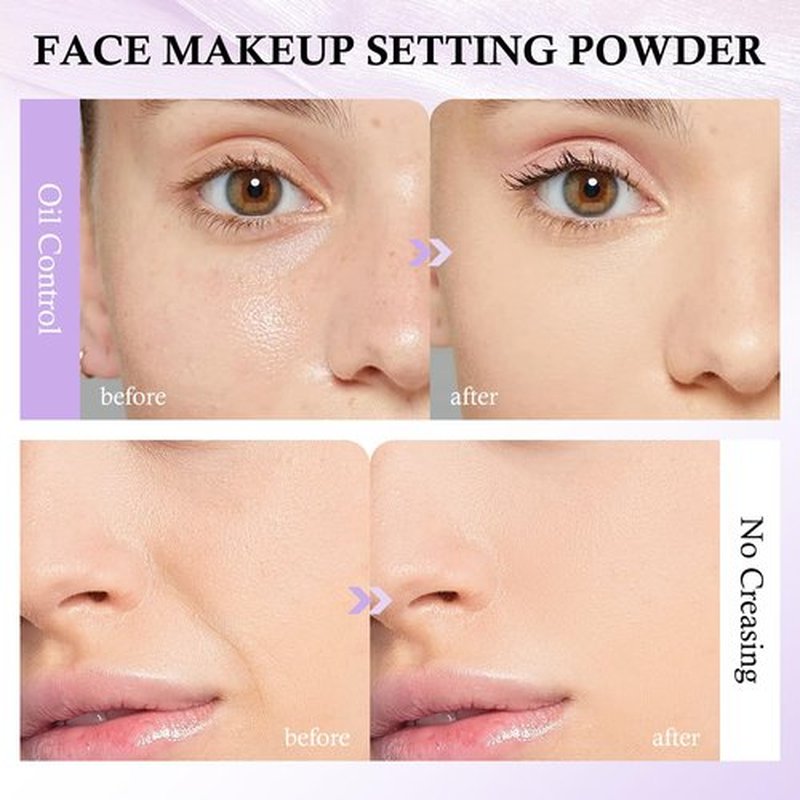 Boobeen Oil Control Face Powder, Jelly Pressed Powder Face Makeup Setting Powder, Lavender Matte Powder for Silky Blurring Oil Control Long-Lasting Makeup, With Powder Puff