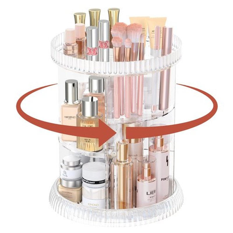 MOKANI 360 Rotating Makeup Organizer for Vanity, DIY 6 Adjustable Layers Perfume Organizer with Brush Storage and Shelves, Spinning Skincare Organizers Cosmetic Case for Bathroom, Countertop, Clear