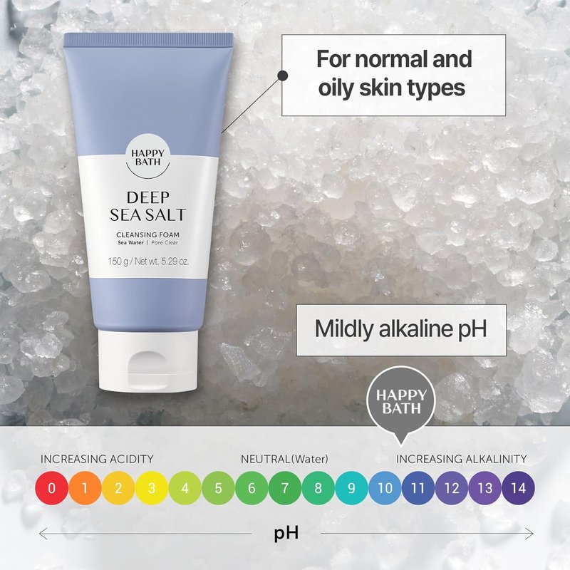 Deep Sea Salt Facial Cleanser - Exfoliating Foaming Wash for Oily Skin | Gentle Daily Formula, 5.29 Fl Oz