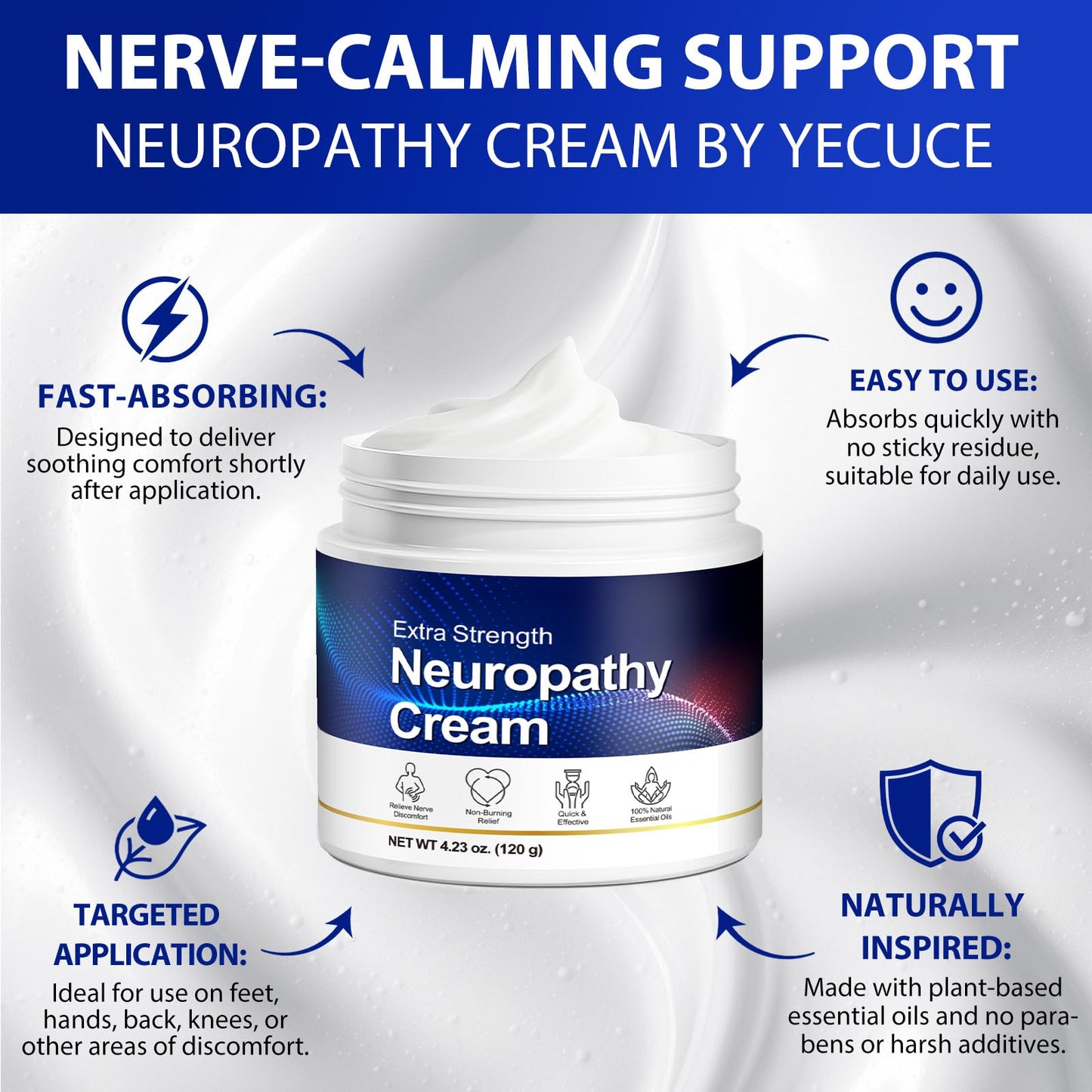 ZIXAOK Neuropathy Cream for Feet, Hands, Legs,Toes & Back, Natural Plant-Based Formula – Fast-Absorbing Moisturizing Cream, Non-Greasy 4.23 oz