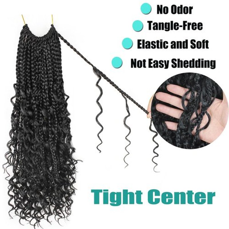 9 Pack Boho Braids Crochet Hair - 30 Inch Pre-looped Goddess Box Braids Crochet Hair Bohemian Crochet Boho Box Braids Crochet Braids With Curly Ends Synthetic Crochet Hair for Women（30 Inch,1B)