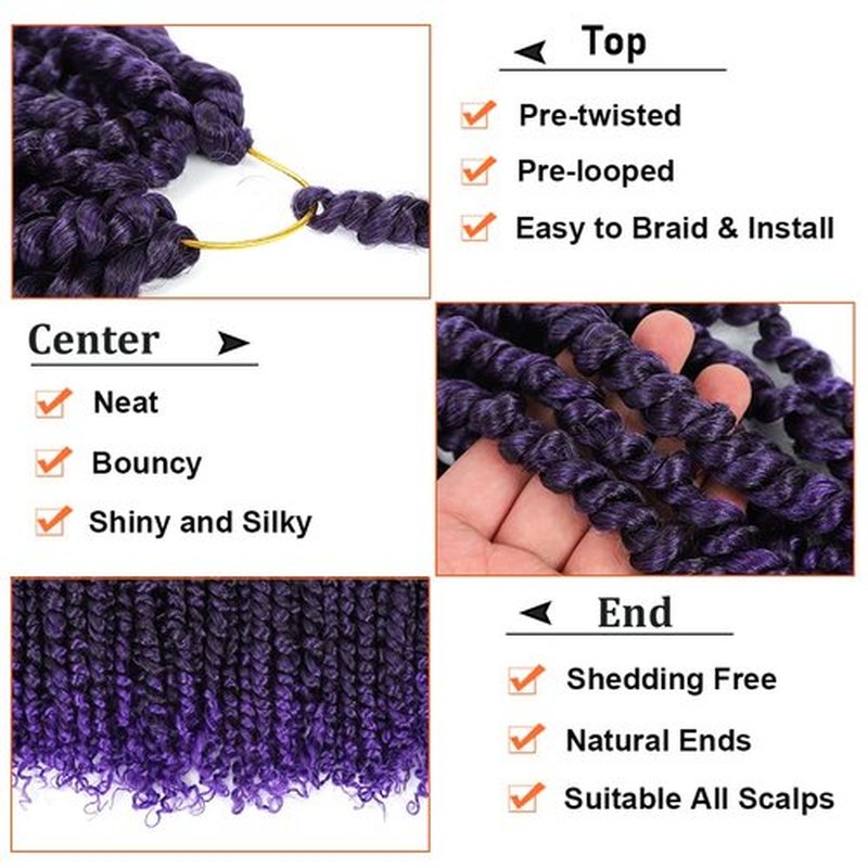 Passion Twist Crochet Hair 10 Inch 8 Packs Pre-Twisted Passion Twist Hair Crochet Hair for Black Women Pre-Looped Crochet Braids Synthetic Crochet Hair Extensions #Tpurple