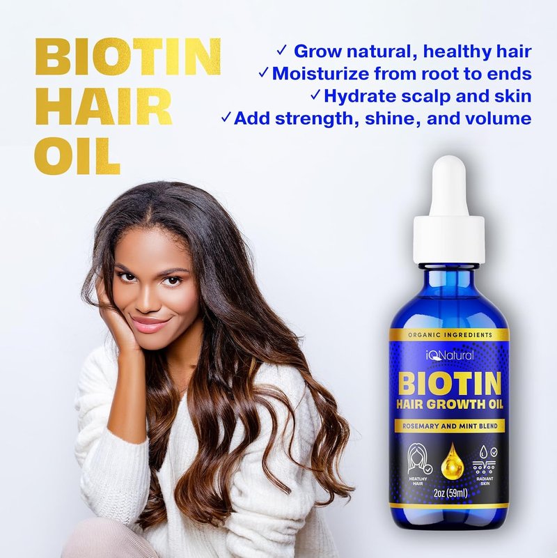 IQ Natural Hair Growth Serum - Organic Biotin & Rosemary Oil for Thicker Hair | 2oz