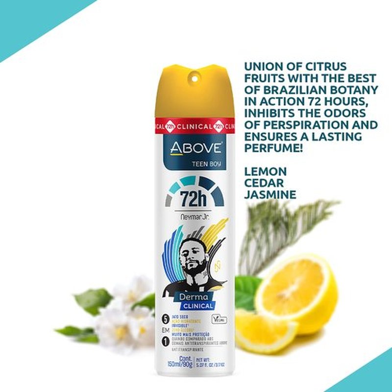 ABOVE 72 Hours Derma Clinical Antiperspirant Deodorant, Neymar Jr Teen Boy, 4 Pcs - Deodorant for Teens - Patchouli and Oak Musk Notes - Dry Spray