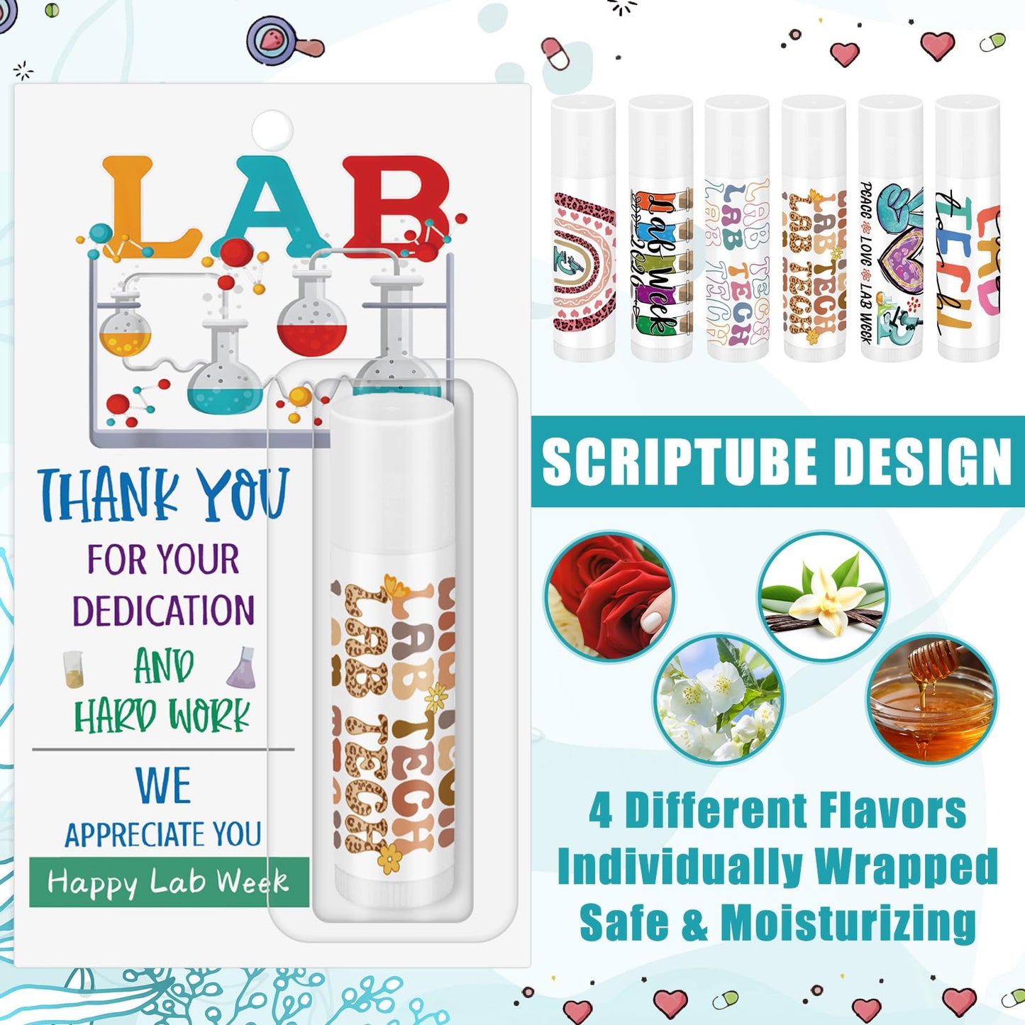 Leelosp 12 Pcs Lab Week Gifts Medical Laboratory Professionals Appreciation Lip Balm Bulk Inspirational Thank You Gifts for Science Lab Women Men Scientist Coworker Employee Staff Party Favors