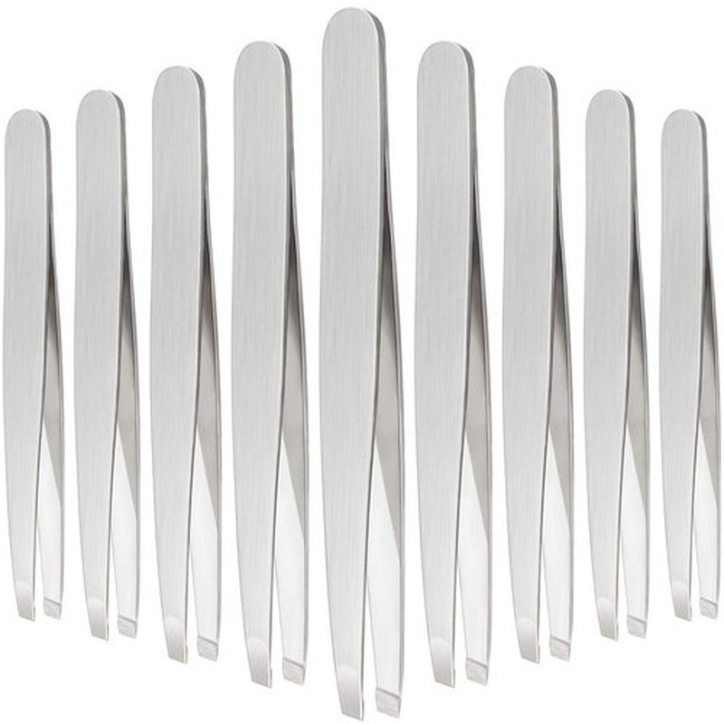 12 Pieces Eyebrow Tweezers Stainless Steel Slant Tip Tweezers Facial Hair Eyebrow Precision Tweezers for Men and Women(Silver)