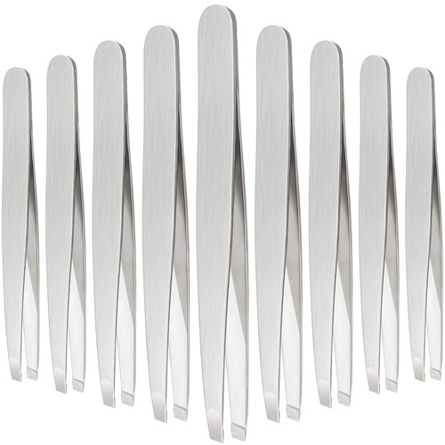12 Pieces Eyebrow Tweezers Stainless Steel Slant Tip Tweezers Facial Hair Eyebrow Precision Tweezers for Men and Women(Silver)