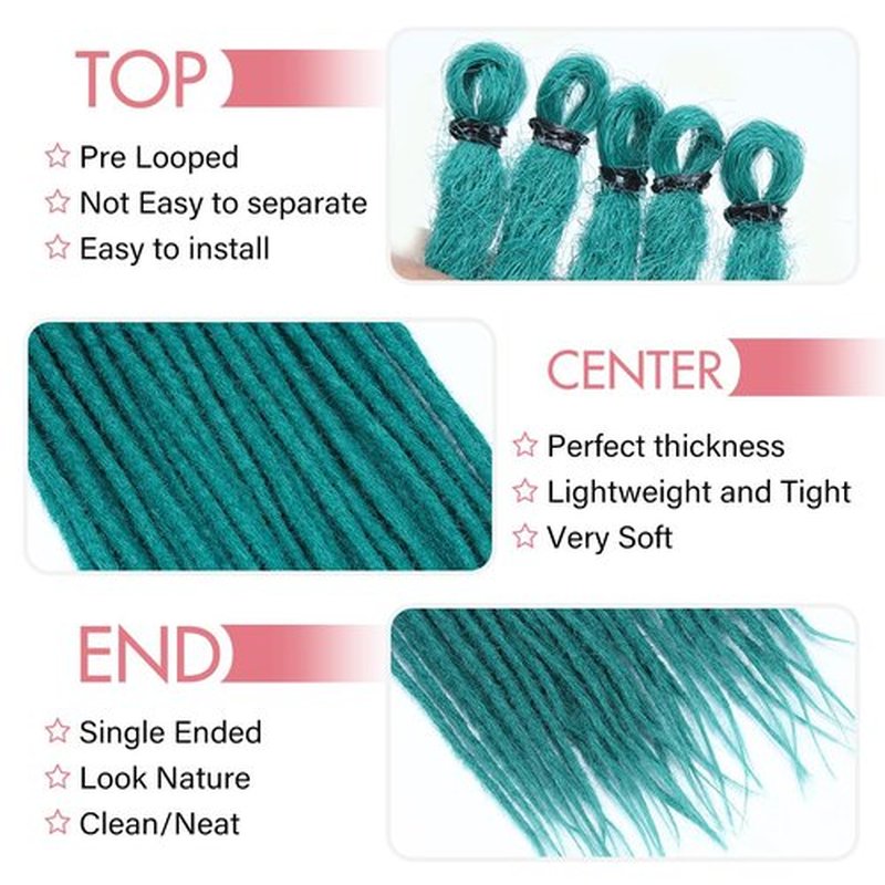 Vecago 24 Inch Dreadlock Hair Extensions, 40 Strands SE Thin 0.6cm Width Dreadlock Extensions, Synthetic Handmade Soft Hippie Style Dreadlocks for Woman,BD Green