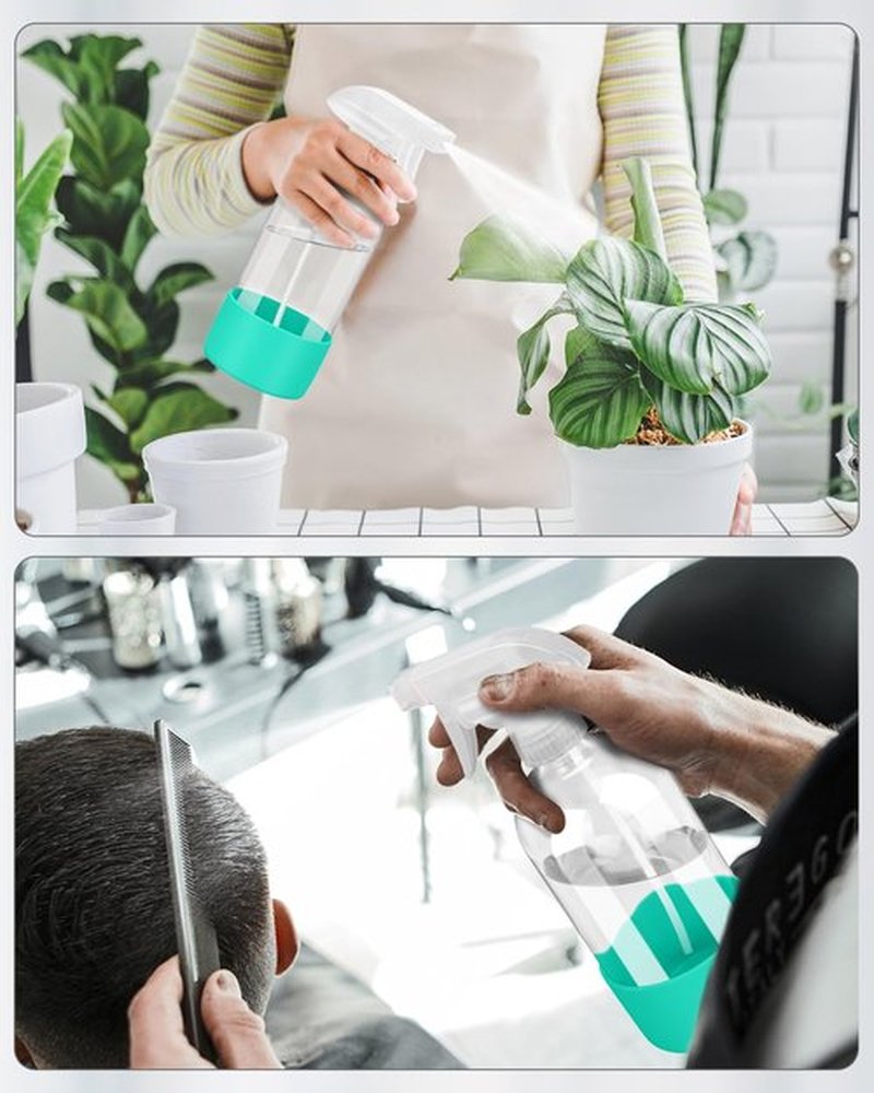 Roinisor Glass Spray Bottles with Silicone Sleeve Protection, Empty 16OZ Reusable Spray Bottles, Refillable Containers with Spray Nozzles for Cleaning Solutions, Plants and Essential Oils 1 Pack Green