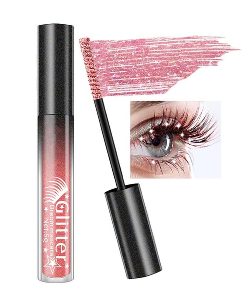 Pink Glitter Mascara, Sparkle Diamond Colored Mascara, Multi-Use Shimmer Waterproof Mascara, Define Long Lasting Curling Eyelashes, Voluminous Lengthening Mascara Makeup for Women Party Festival-07