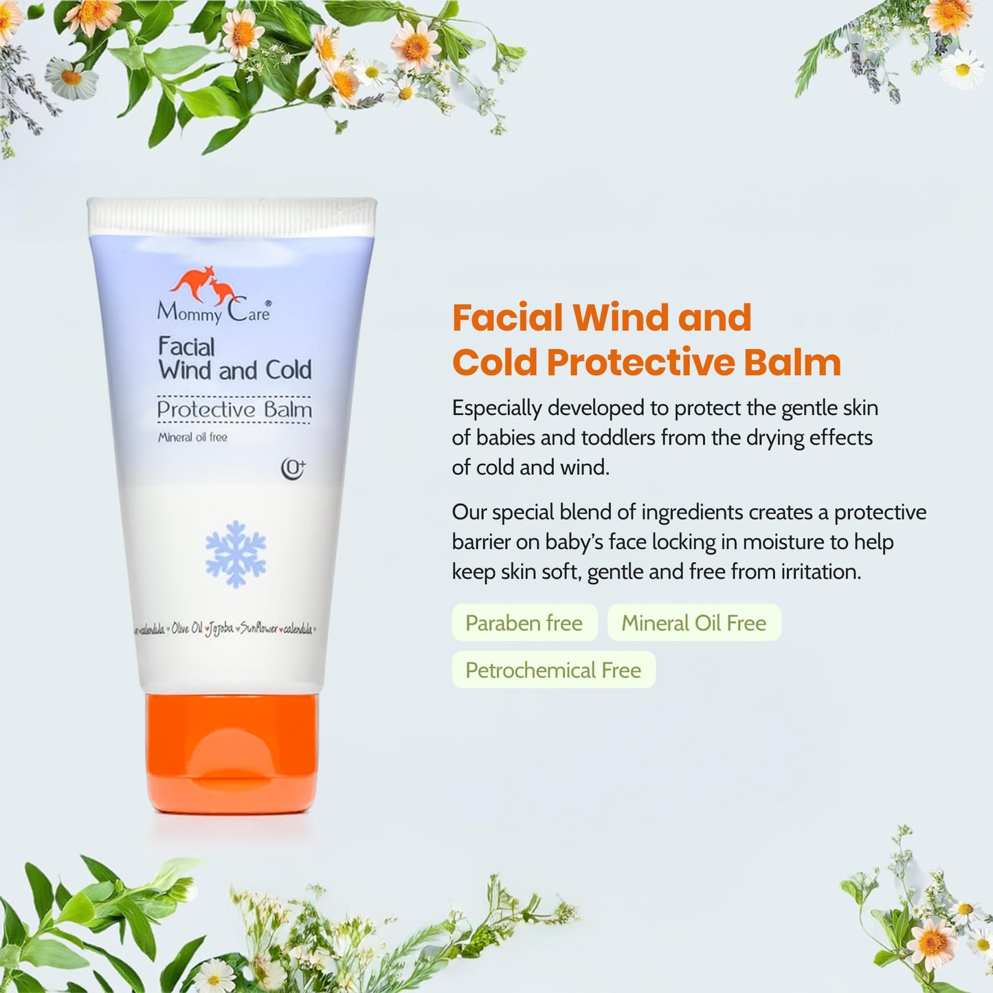Mommy Care Facial Wind & Cold Protective Balm – Mineral Oil-Free Formula with Calendula, Olive Oil & Jojoba, Soothes & Hydrates Dry, Sensitive Skin for Babies, Kids & Adults, 50ml/1.76 fl oz