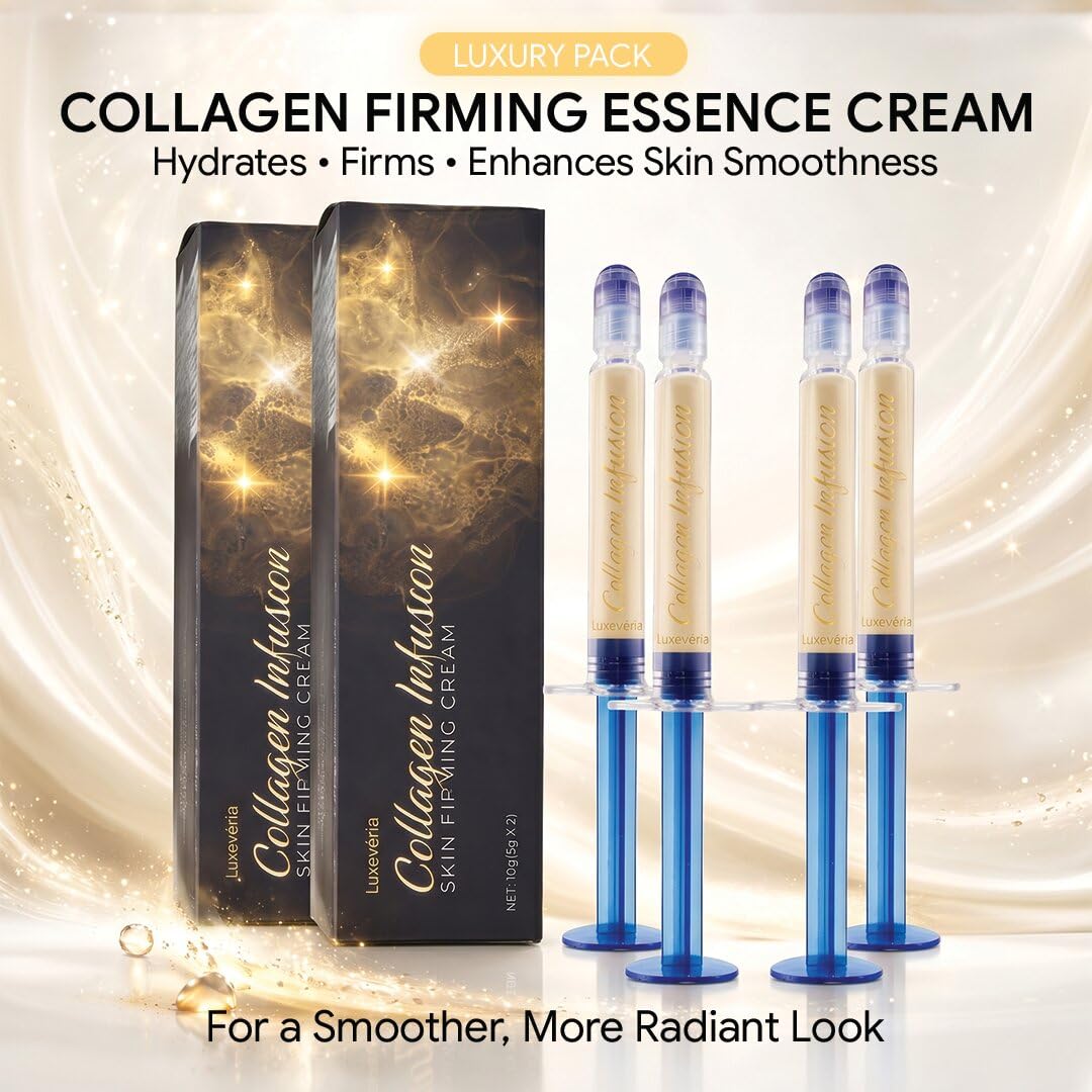 Luxevéria Official Polypeptide Collagen Infusion Firming Cream - Anti-Aging Face Serum with Targeted Applicator - Deep Hydration Skin Tightening Essence for Wrinkles & Fine Lines (2 Pack)