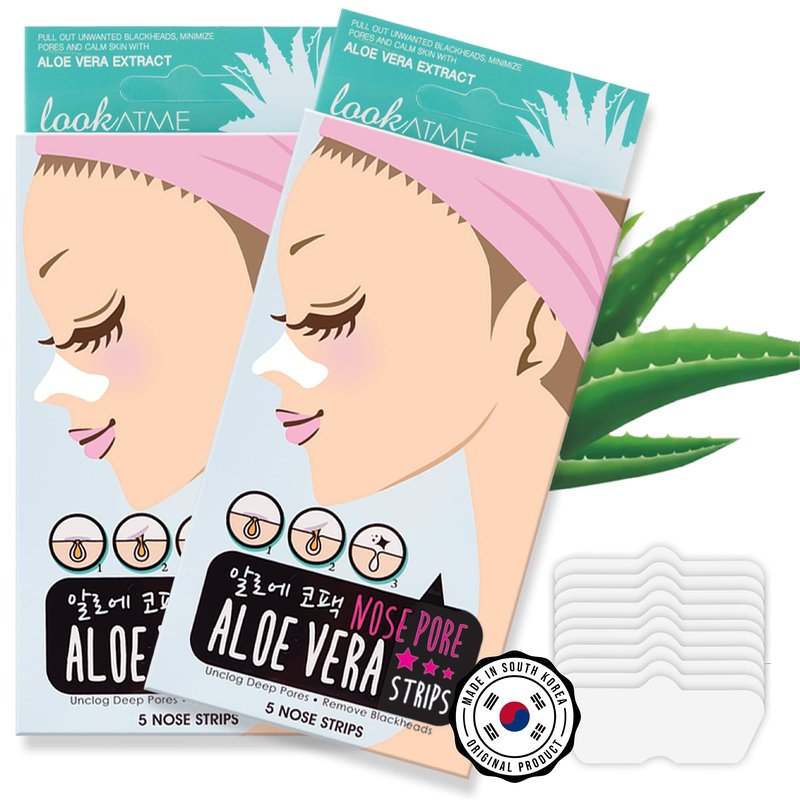 LOOKATME Nose Pore Strips (2-Pack, 10 Nose Strips). Korean Skin Care Blackhead Remover with Aloe Vera. K Beauty Pore Cleaner and Pore Extractor. Acne Mask for Blackhead Removal. Adhesive Pore Mask.