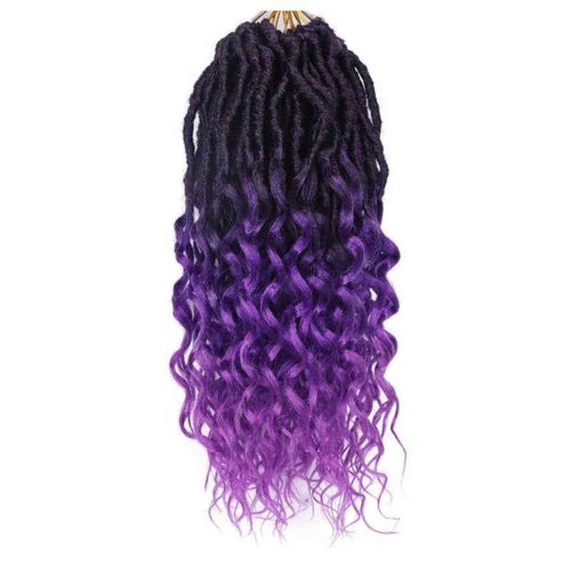 Soft Locs 14 Inch 8 Packs Goddess Locs Crochet Hair with Curly Ends Deep Faux Locs Crochet Hair for Black Women Distressed Locs Crochet Hair Extension (Black mixed Purple)