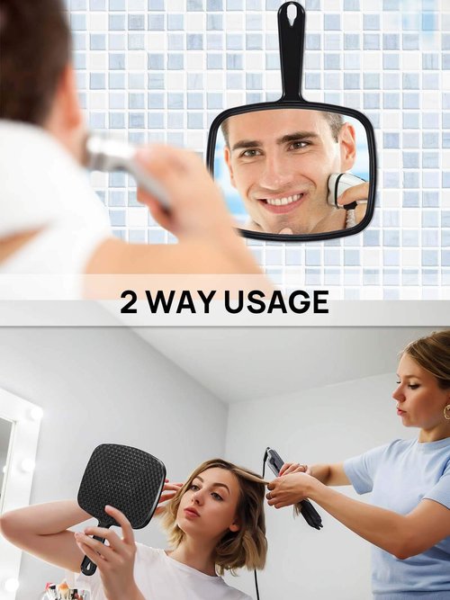 OMIRO Hand Mirror, All Black Handheld Mirror with Handle, 6.6" W x 9.3" L, Pack of 3