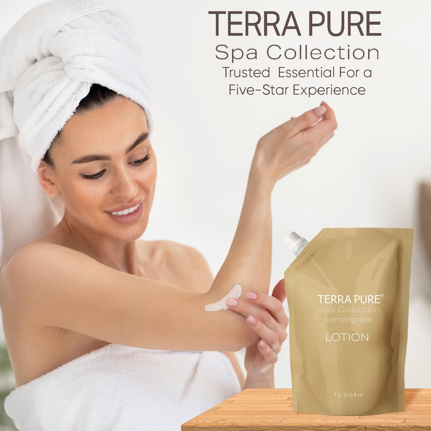 Terra Pure Spa Collection 1 Liter Lotion Refill Bag for Soap Dispensers | Bulk Toiletries for Vacation Rentals and Home Bathroom Showers | Green Tea Lemongrass | Set of 3