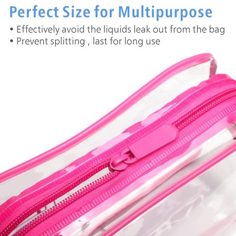 PACKISM Clear Makeup Bags - 2 Pack Quart Size Travel Bag TSA Approved Clear Travel Bags for Toiletries, Clear Cosmetic Bags Carry on Clear Toiletry Bag TSA Approved Toiletry Bags, Rose Red