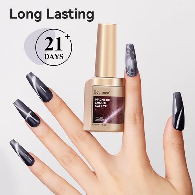 Bevimee Cat Eye Gel Polish Black, Glitter Magnetic Gel Nail Polish Moonlight, Cateye Polish With Magnet Stick Holographic Shimmer Cateye Effect, UV Velvet Gel Nail Art Manicure Salon DIY Home, 12ML