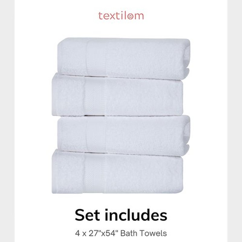 TEXTILOM Bath Towel Set – Hotel and Spa Quality & Soft & Absorbent & Quick Dry Bath Towels for Bathroom – 100% Turkish Cotton Bathroom Towels Set of 4 (27 x 54 inches)- White
